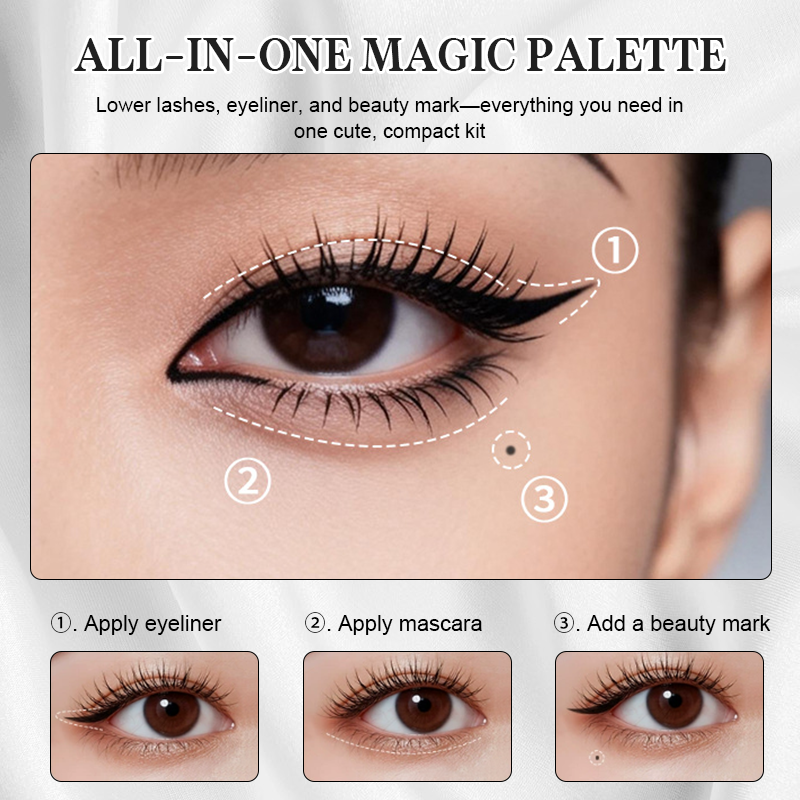 Przenośny zestaw do makijażu oczu 3 w 1: stempel do dolnej linii rzęs + aplikator do pieprzyków + eyeliner