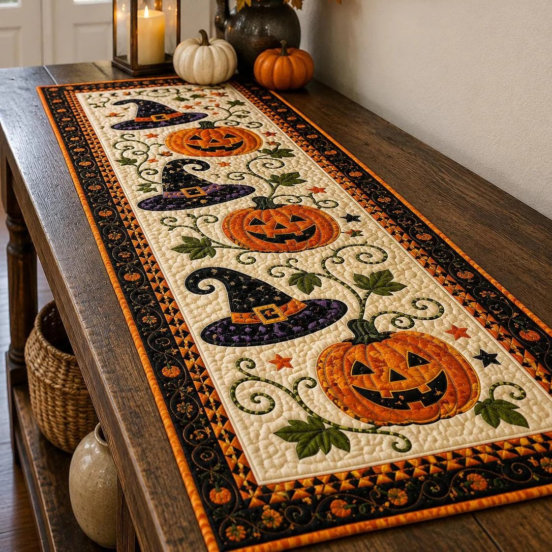 🎃 Pikowana serweta z motywami halloweenowymi – nastrojowa jesienna dekoracja gotowa w mgnieniu oka