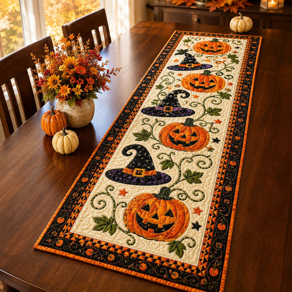 🎃 Pikowana serweta z motywami halloweenowymi – nastrojowa jesienna dekoracja gotowa w mgnieniu oka