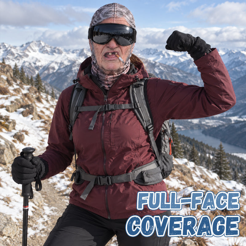 Zabawna maska narciarska z realistycznym wyrazem twarzy – wesoły dodatek na zimową imprezę dla grup spędzających czas na świeżym powietrzu