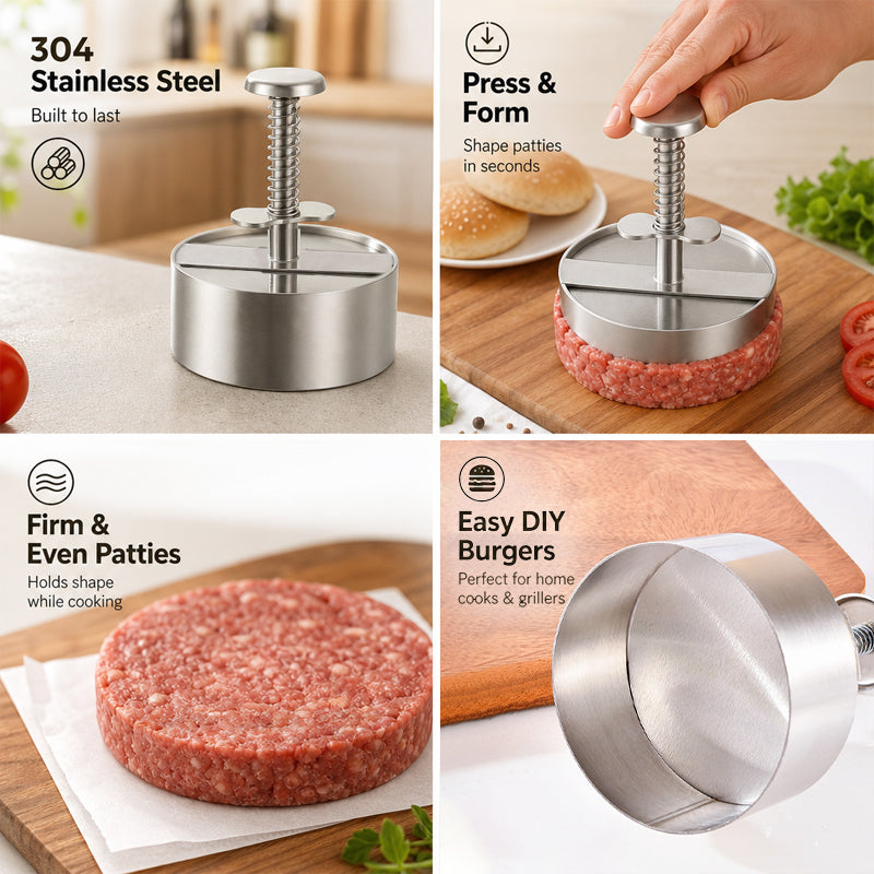 🍔 Forma do hamburgerów ze stali nierdzewnej | Z jej pomocą z łatwością przygotujesz idealnie równe kotlety hamburgerowe