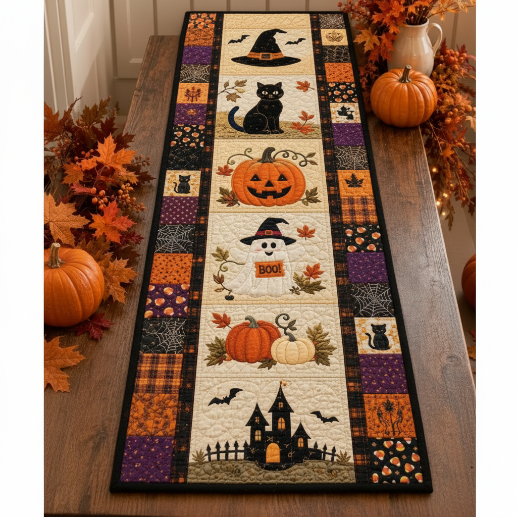 🎃 Pikowana serweta z motywami halloweenowymi – nastrojowa jesienna dekoracja gotowa w mgnieniu oka