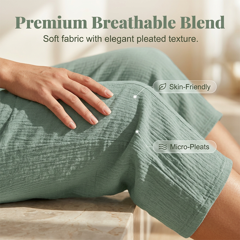 Damsze jednokolorowe szorty z plisowanej bawełny i ln